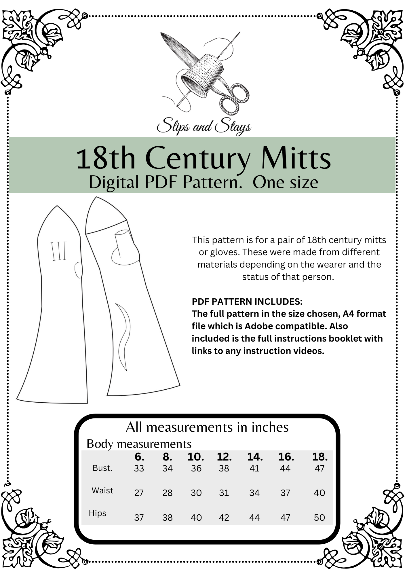 18th century mitts gloves digital pattern pdf