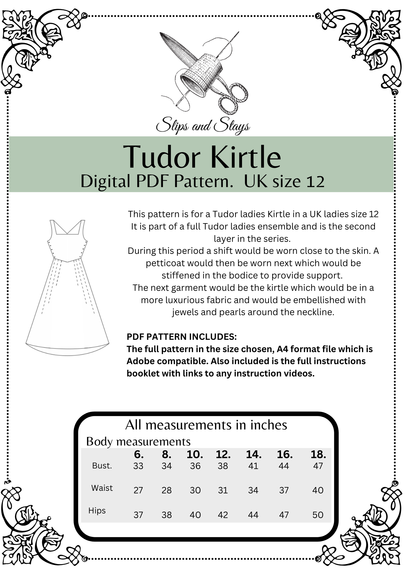 Tudor kirtle digital pattern pdf