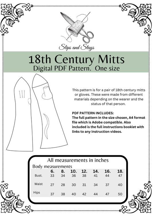 18th century mitts gloves digital pattern pdf