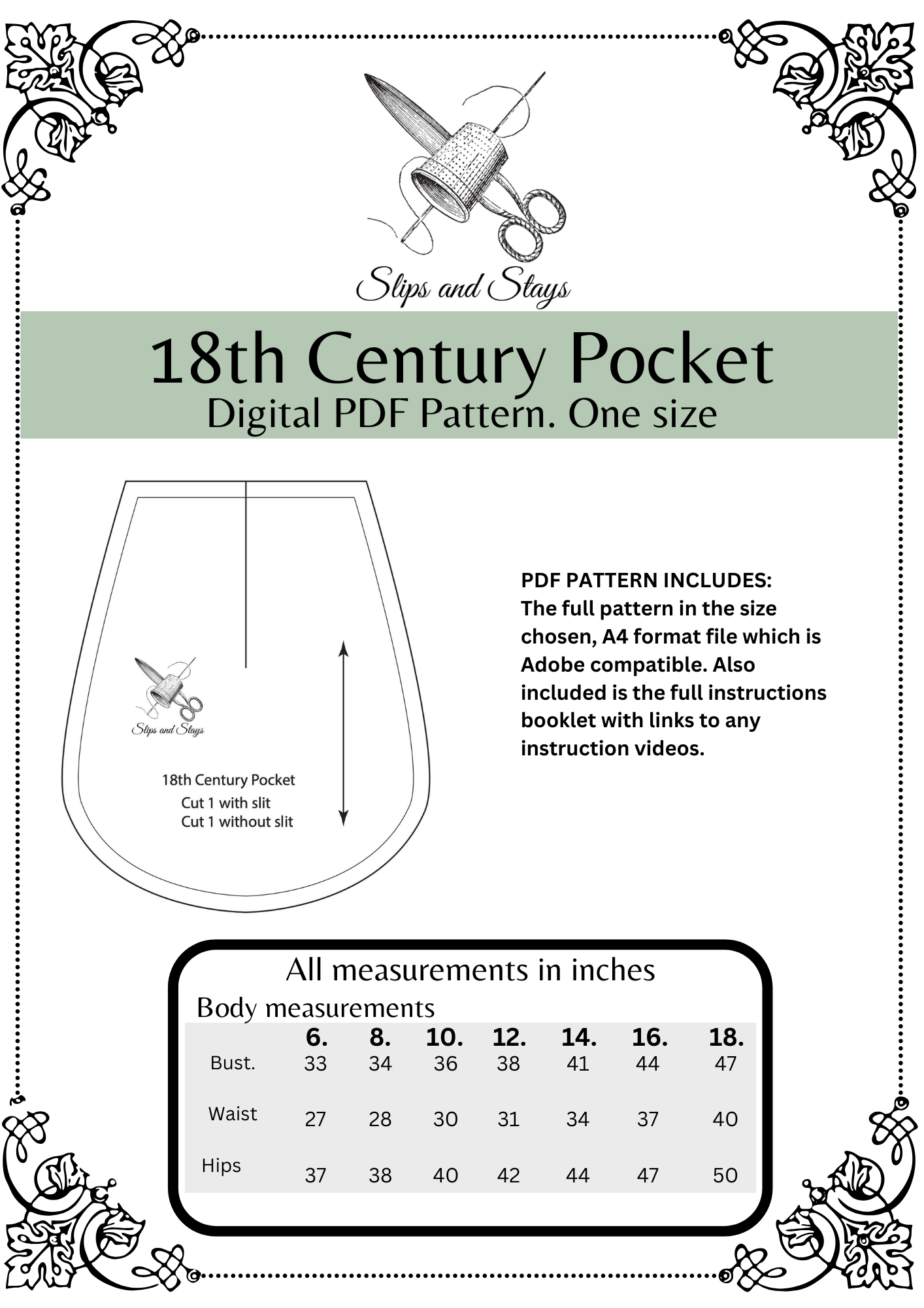 18th century pocket digital pattern pdf