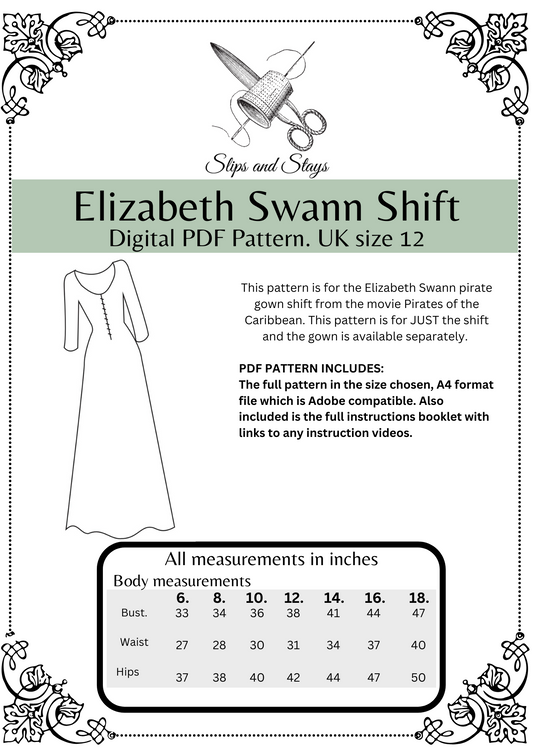 Elizabeth swann pirates of the Caribbean shift digital pattern pdf