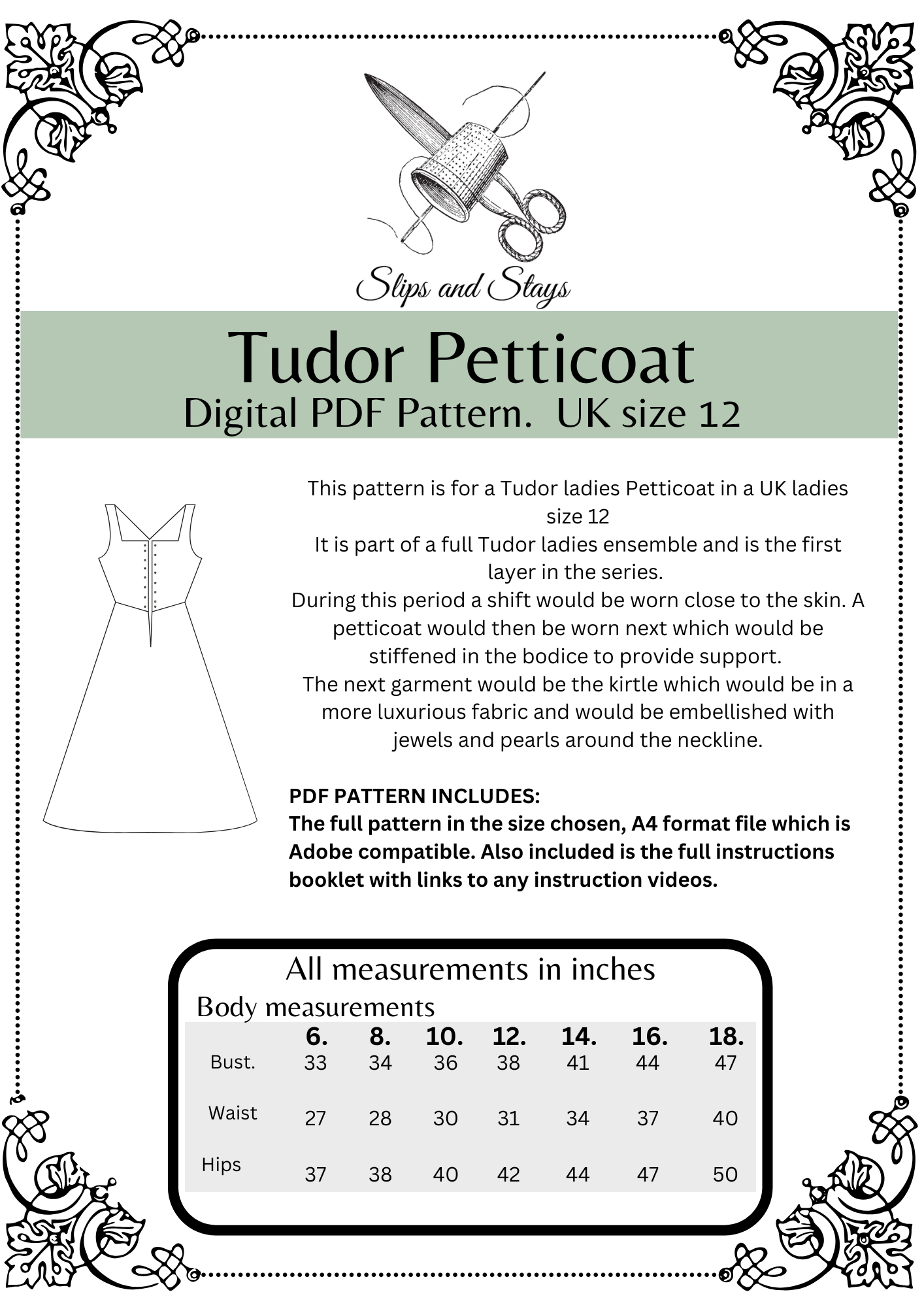 Tudor petticoat digital pattern pdf